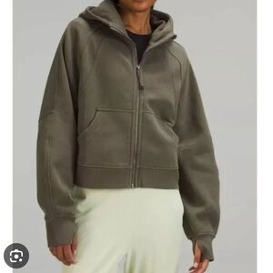 EUC army green oversized scuba zip hoodie